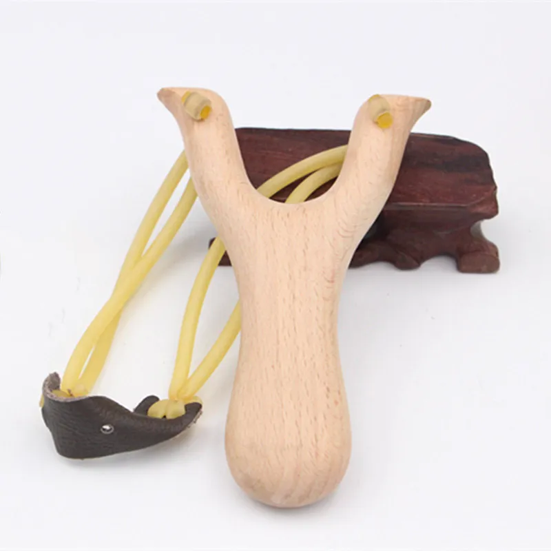 Children`s Wooden Slingshot Rubber String Traditional Hunting Tools Kids Outdoor Play Sling Shots Shooting Toys Handheld Wood Slingshot