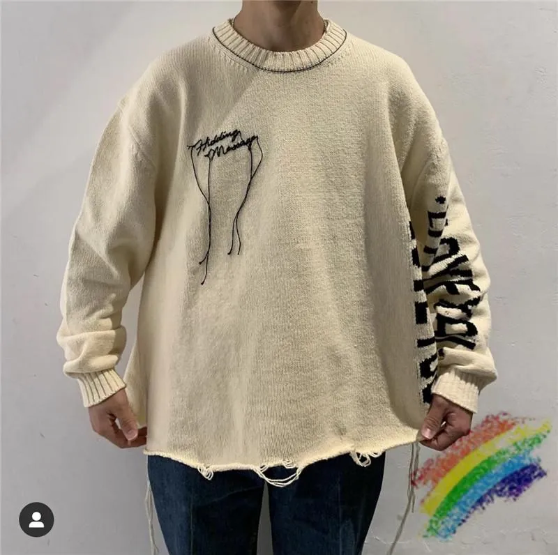 doublet 빈티지 결혼 나와 함께 스웨터 남자 여자 고품질 편지 술 파괴 니트 crewneck