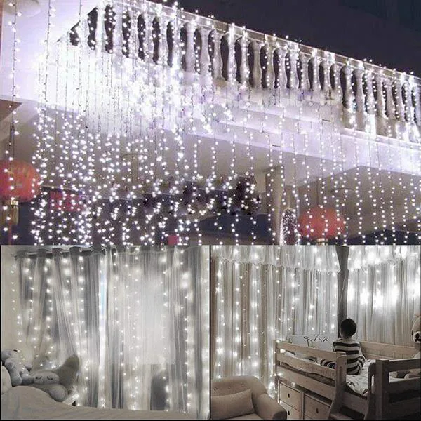 15m X 3M 1500 LED Ciepłe białe światło romantyczne Boże Narodzenie Ślub Outdoor Decoration Curtain String Light US Standard Ciepłe białe za000937