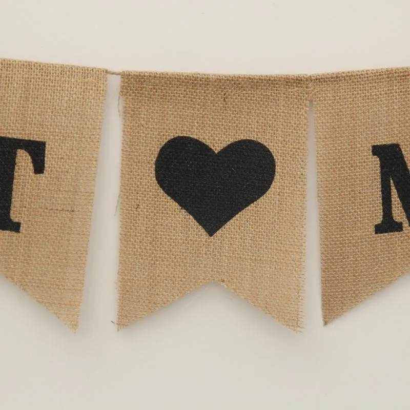 Just Married Burlap Banner Flags Wedding Bunting Hanging Sign Garland Photo Booth Props Bridal Shower Engagement Party Decor KDJK2202