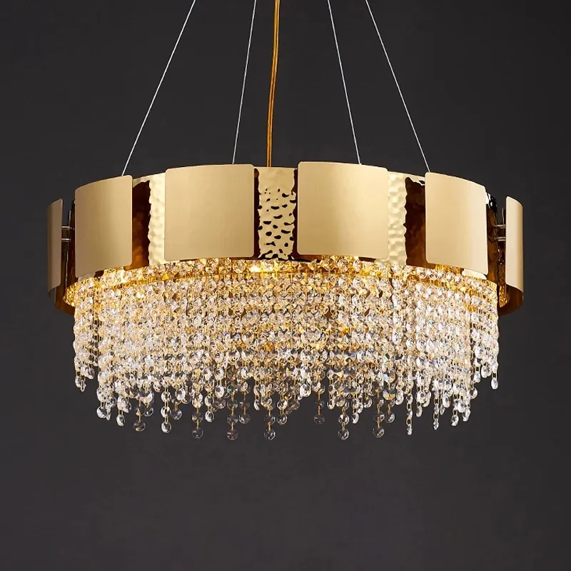 led E14 Postmodern Golden Crystal Stainless Steel Pendant Lights.Pendant light Suspension Luminaire Lampen Lustre For Foyer