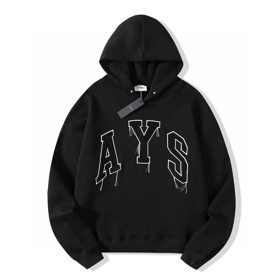 Mäns Hoodies exakt rätt detaljer - Askyurself Autumn Winter Black Tassel Broderi AYS Large Letter Hoodie