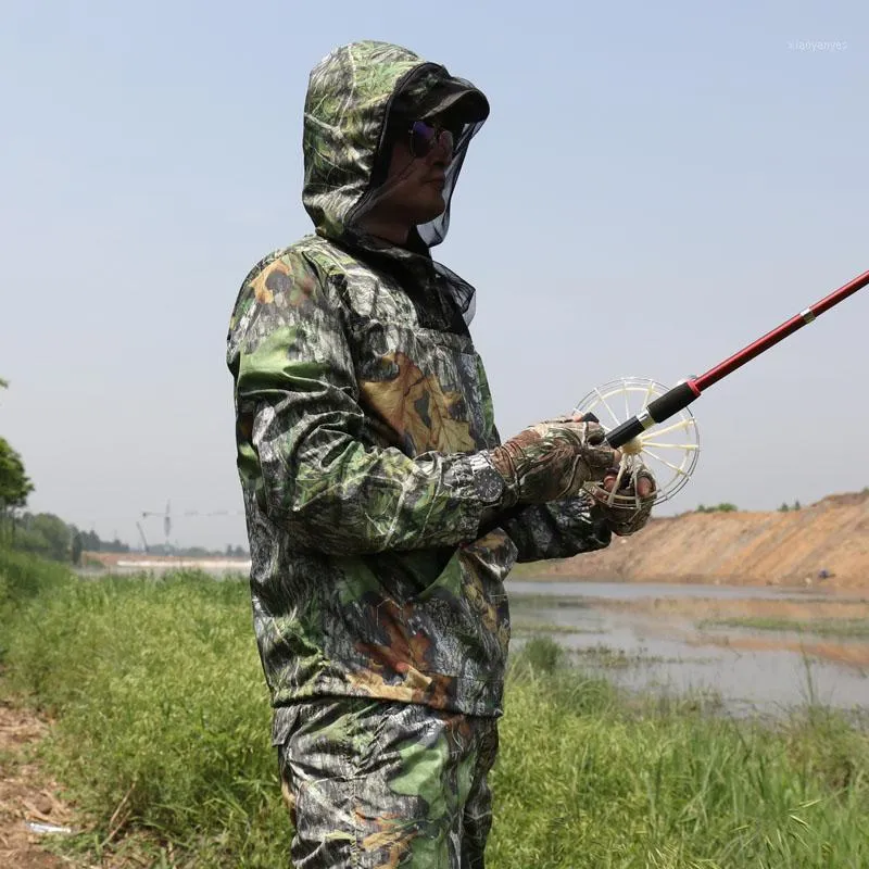 狩猟セット夏の超薄い葉の迷彩スーツの抗蚊釣り服戦術的なGhillie Suits TシャツパンツSet1