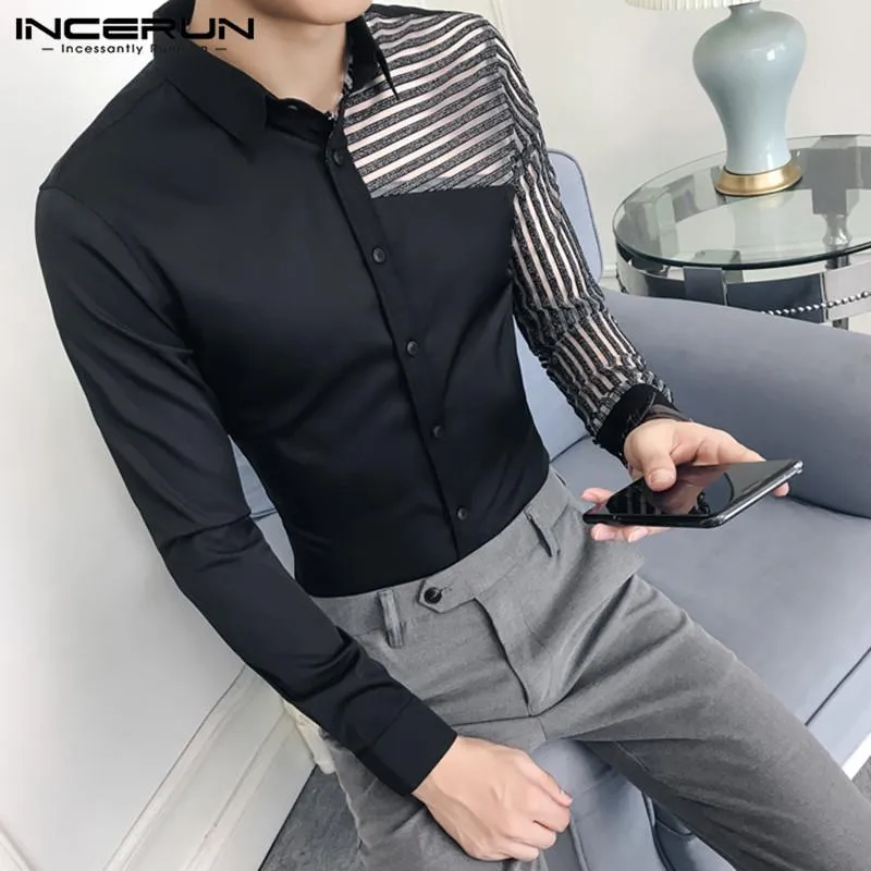 INCERUN 2020 Fashion Shirt Men Long Sleeve Streetwear Patchwork Chic Lapel Business Mens Dress Shirts Brand Party Camisas S-5XL
