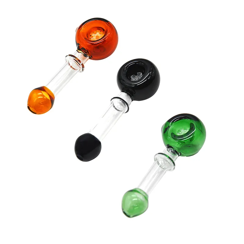 Partihandel Färgrik 10cm Mini Billiga Snöflinga Glas Sked Hand Pipe Tobak Rökning Vatten Bong Med Stor Side Carb Hole