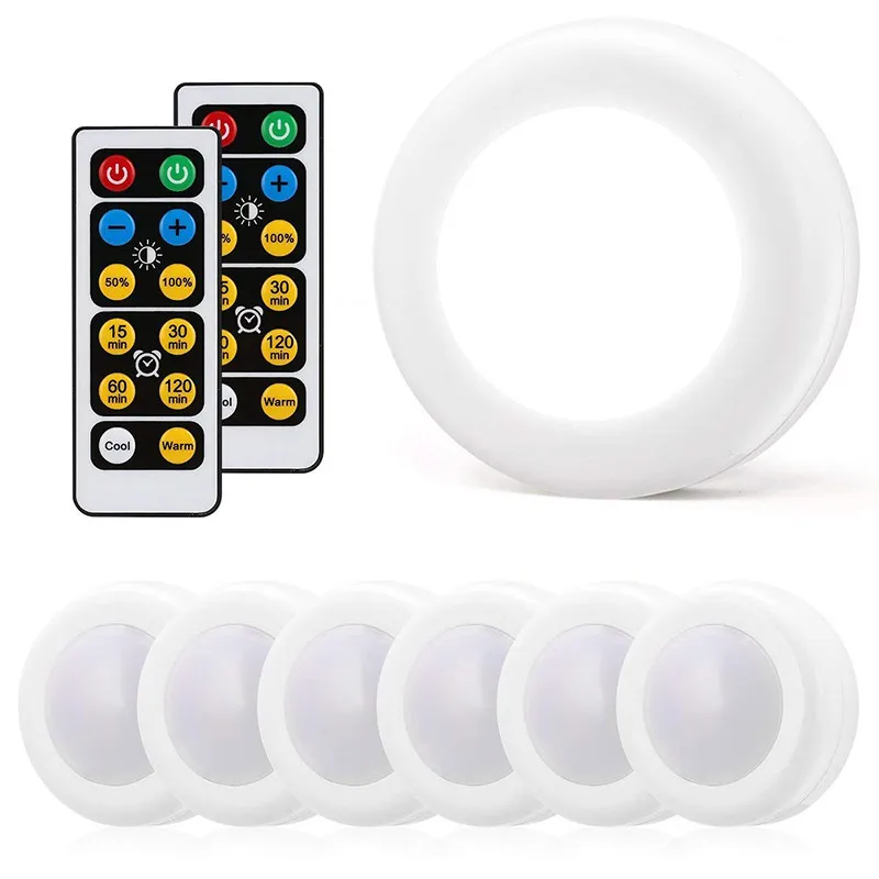 Wireless RGB LED Puck Lights Kitchen LED Under Lighting With Remote Control Dimmable