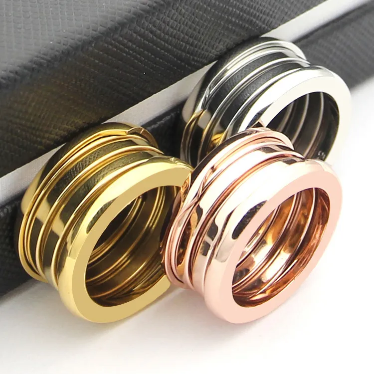 Bague à trois anneaux en acier inoxydable, plaqué or 18 carats, version étroite, cadeau pour couple