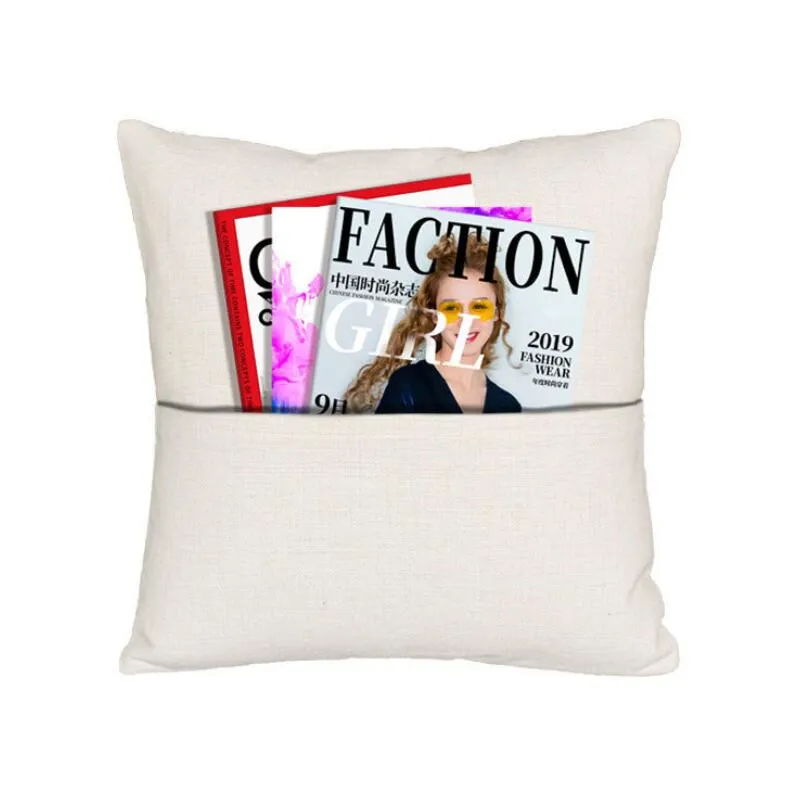 40*40cm Sublimation Blank Book Pocket Pillow Cover Solid Color DIY Polyester Linen Cushion Cover Home Decor LX4268