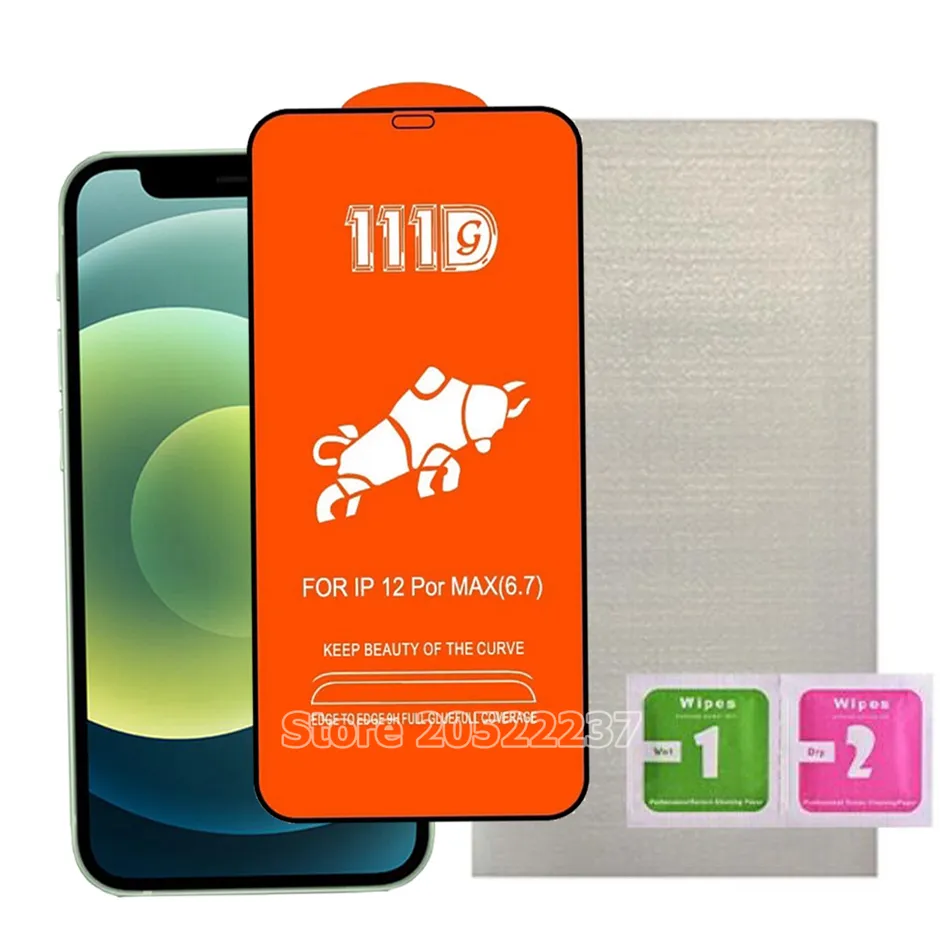 111D hohe Qualität, vollständige Abdeckung, Vollbild, Kleber, gehärtetes Glas für iPhone 12 11 pro max xr xs 7 8 Samsung A01 A11 A12 A21 A31 A41 A51 A71