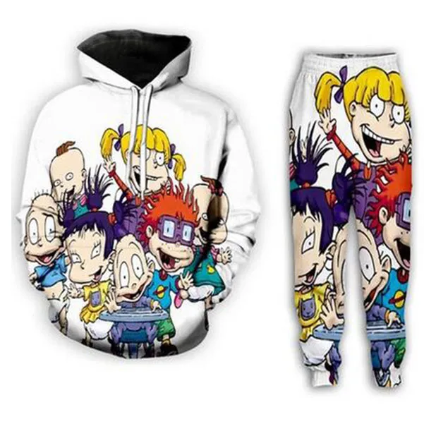 새로운 남자 / 여자 만화 rugrats 90 년대 재미 있은 3D 인쇄 패션 tracksuits 힙합 바지 + 후드 티 MH059