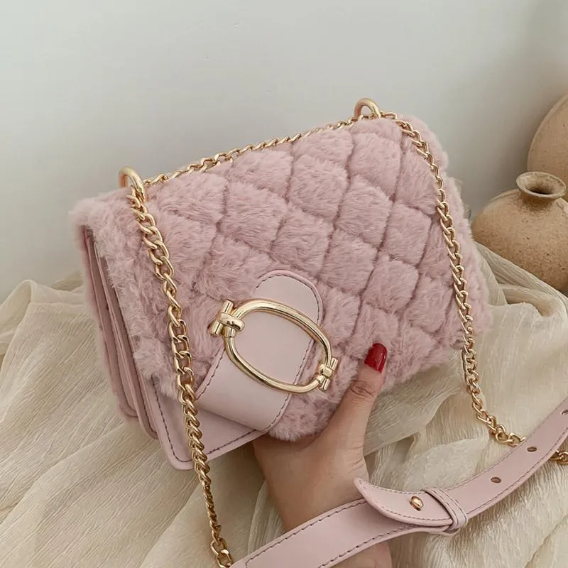 Petite peluche en cuir PU femmes sac fourre-tout luxe femme chaîne sac à main et sacs à main femmes sac à bandoulière sacs à bandoulière dames Flip