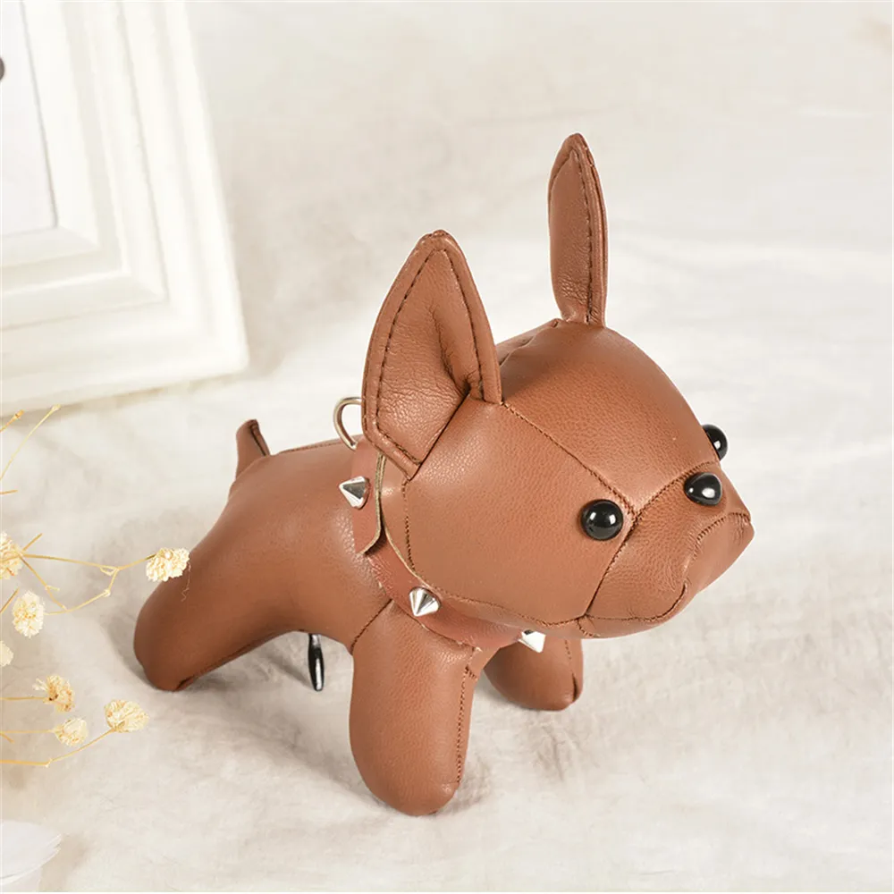 Fransk Bulldog Bag Hänge Bil Nyckelring Läder Handväska Ryggsäck Hund Bil Nyckelringar Par Present Docka Ornament 19 färger