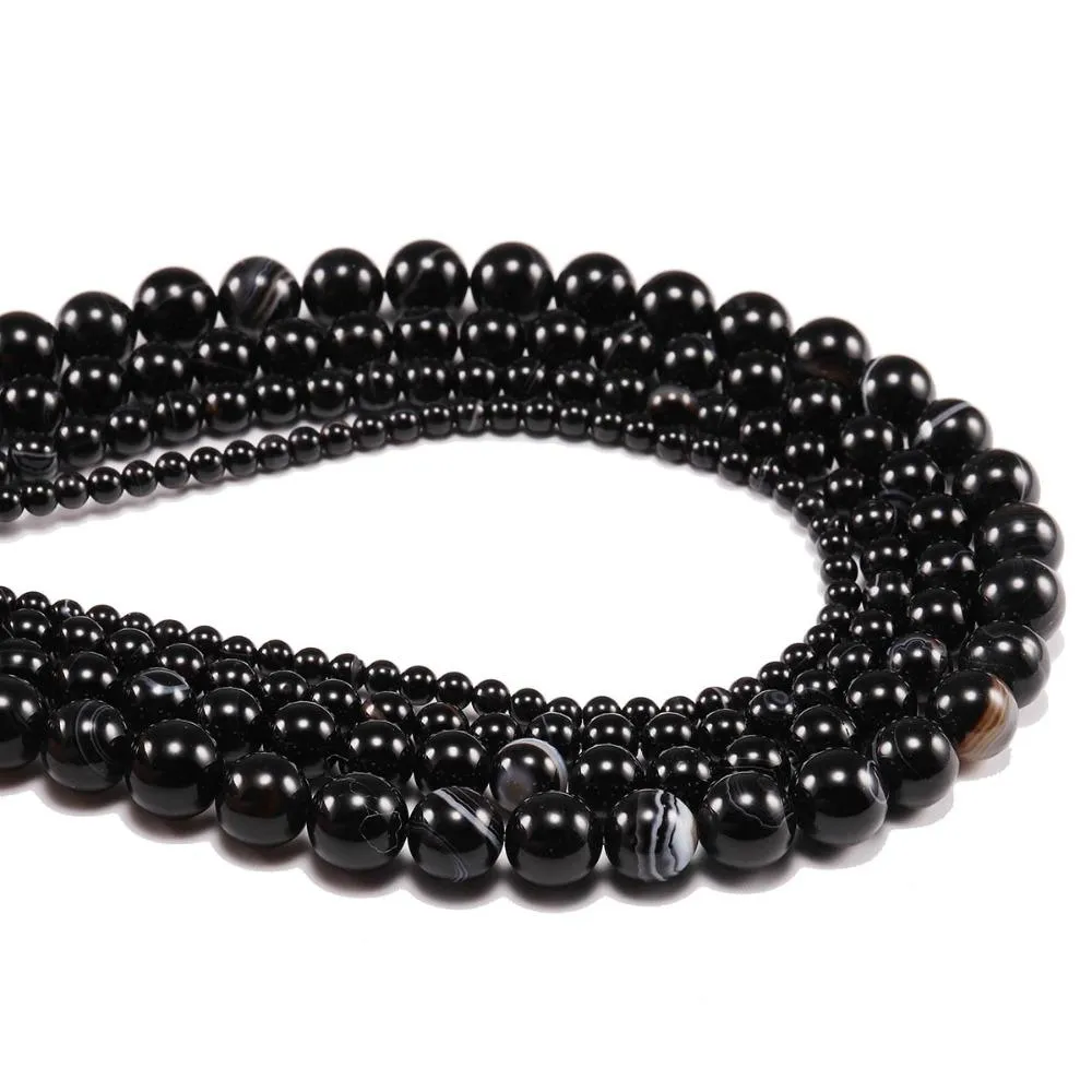 1 brin Lot 4 6 8 10 12 mm naturel noir bandé agate pierre naturelle perles rondes pour la fabrication de bijoux bracelet à bricoler soi-même collier H jllAOB