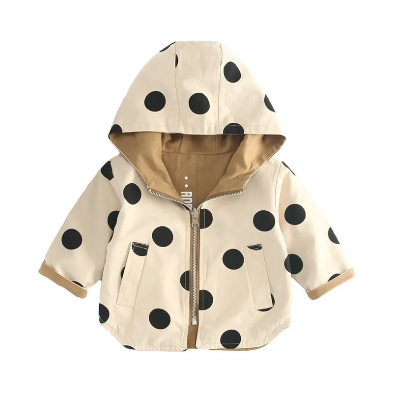 Thick Girls Jackets Double Sided Boys Outerwear Letter Sport Coats Kids Hooded Children Clothing Polka Dot Trench Coat Spring LJ201128