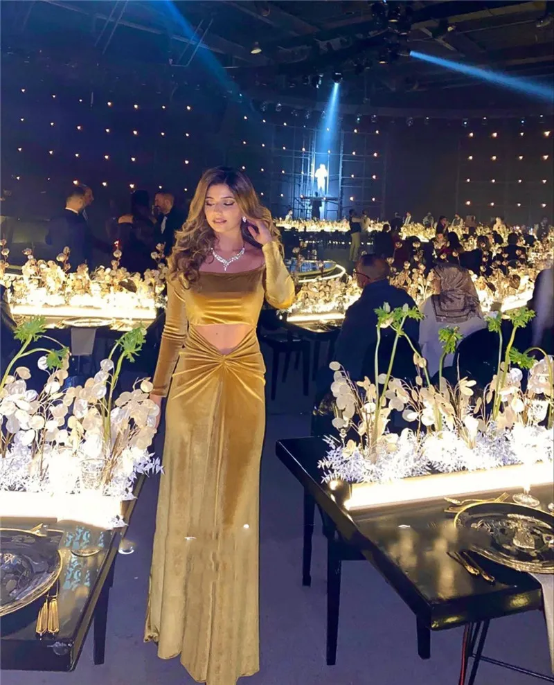 Elegant Long Sleeve Prom Gowns Gold Velvet Formal Dresses for Women  Shop Now!