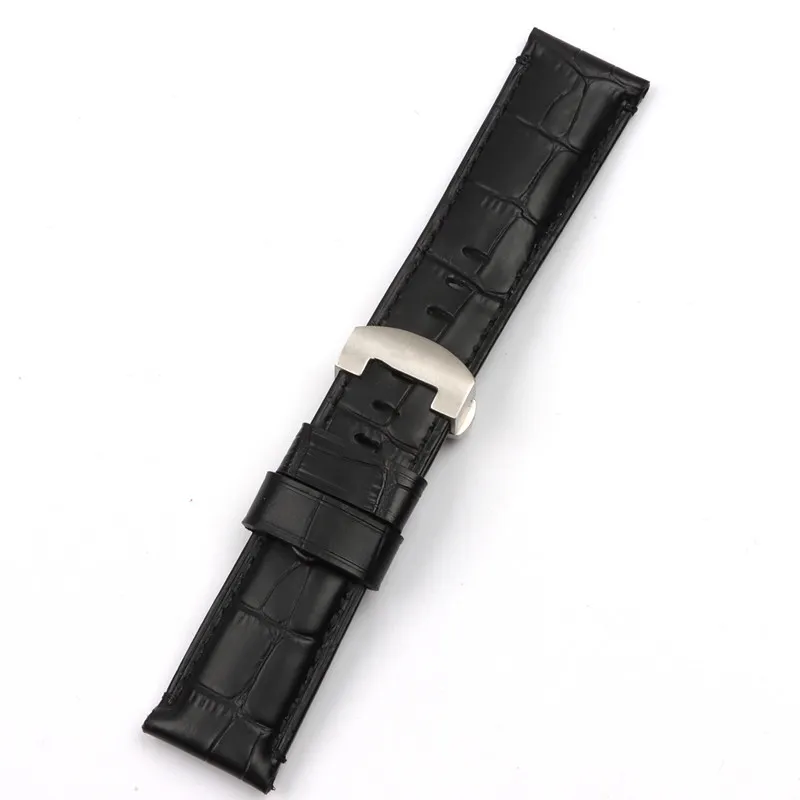 Free Shippping 24mm Genuine Bambu Couro Watchband Apto para Panerai Watch Strap Pam441 Pulseira Borboleta Buckle
