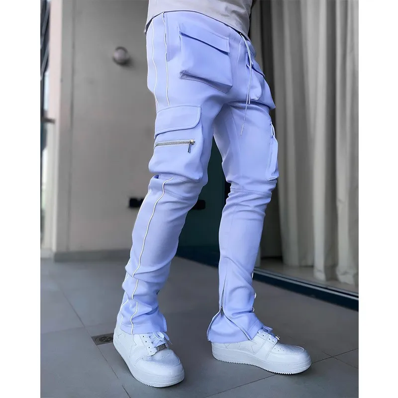 GODLIKEU Cargo Pants Spring And Autumn Men`s Stretch Multi-Pocket Reflective Straight Sports Fitness Casual Trousers Joggers