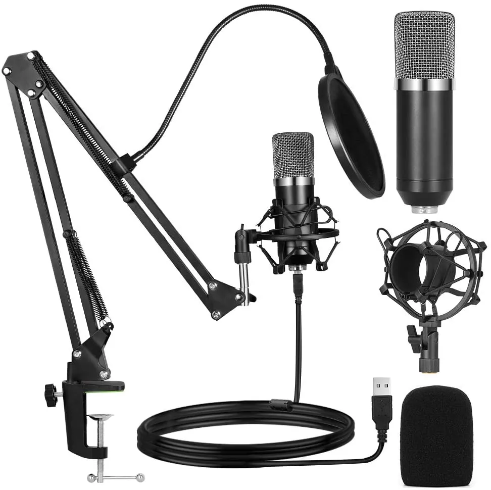 Microphone PC multimédia en continu, kit de microphone à condensateur avec filtre de montage anti-vibration pour bras de carte son, pour l'enregistrement de jeu Skype Youtuber