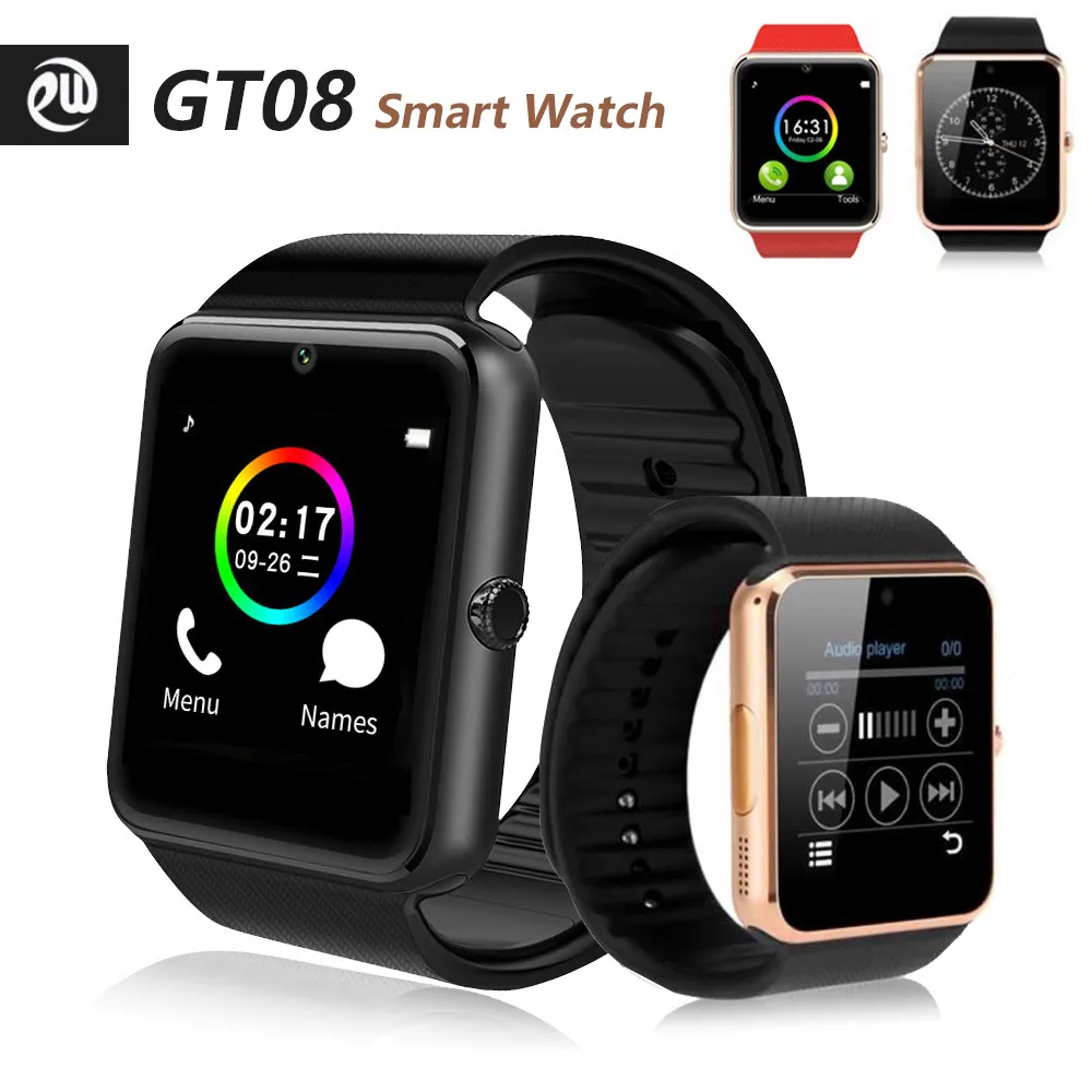 GT08 Bluetooth Smart Horloges met SIM Card Slot Voor Android NFC Gezondheid X6 X7 T500 T500 + M16 plus HW12 HW16 HW22 FK88 Horloge serie 5 6 Smartwatch