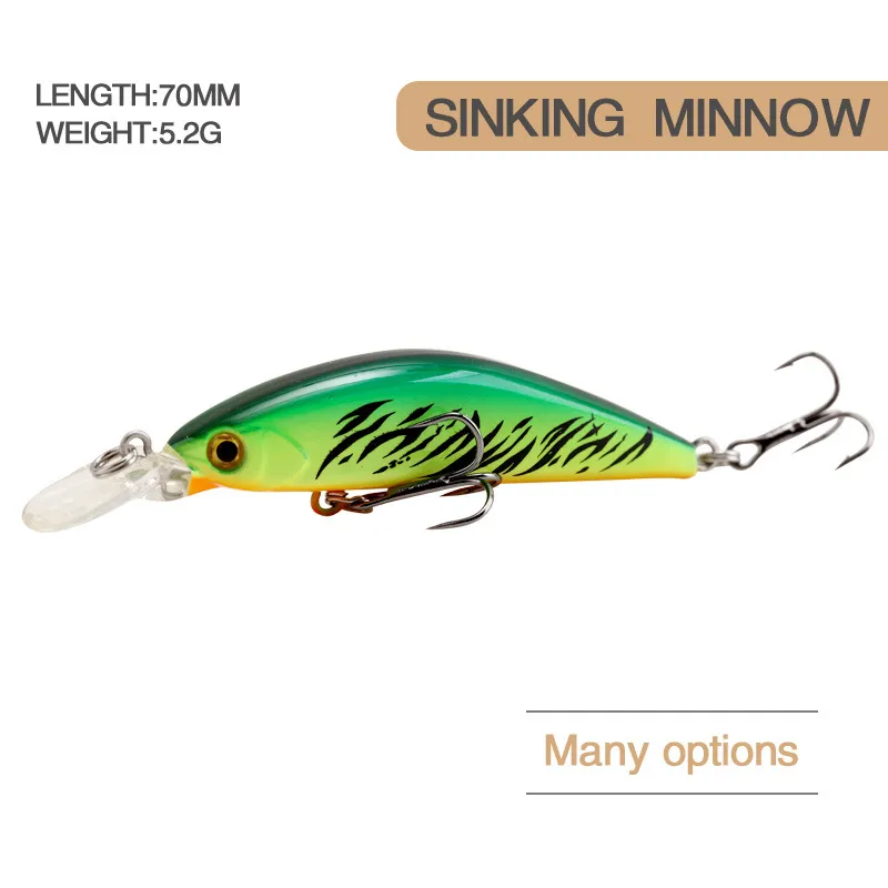 Ankomst 10st/parti Ny 5.2g 70mm konstgjorda wobblers fiske lockar minnow pesca karp hard bete sjunkande läppar jerkbait japan lock jigging