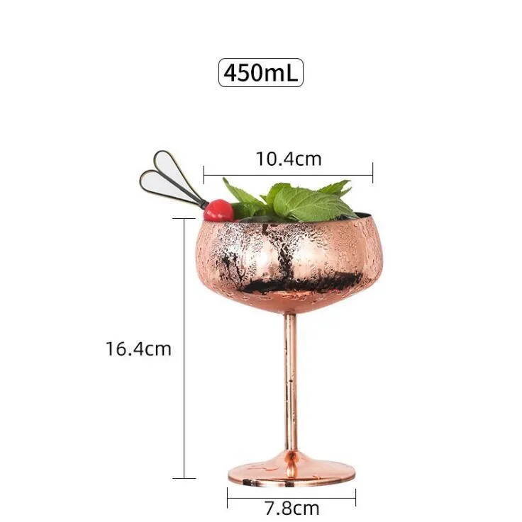 Stainless steel Mouth plate style champagne Wine Glasses cocktail glass creative metal wine glass bar restaurant goblet rose gold Drinkware