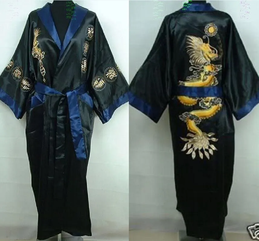Darmowa wysyłka chińska dwuznaczna jedwabna satynowa satynowa męska Smok Kimono Suknia szlafrokowa szlafrok