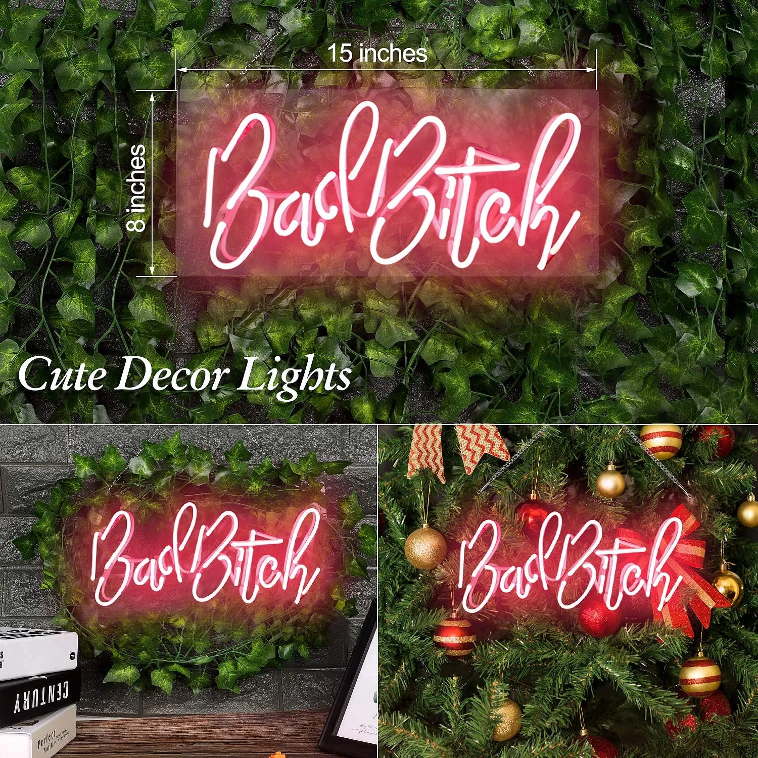 Bad Bitch Real Glass Handmade Neon Wall Signs for Home Light Room Home Bedroom Girls el Beach 15x8 Inches 251R
