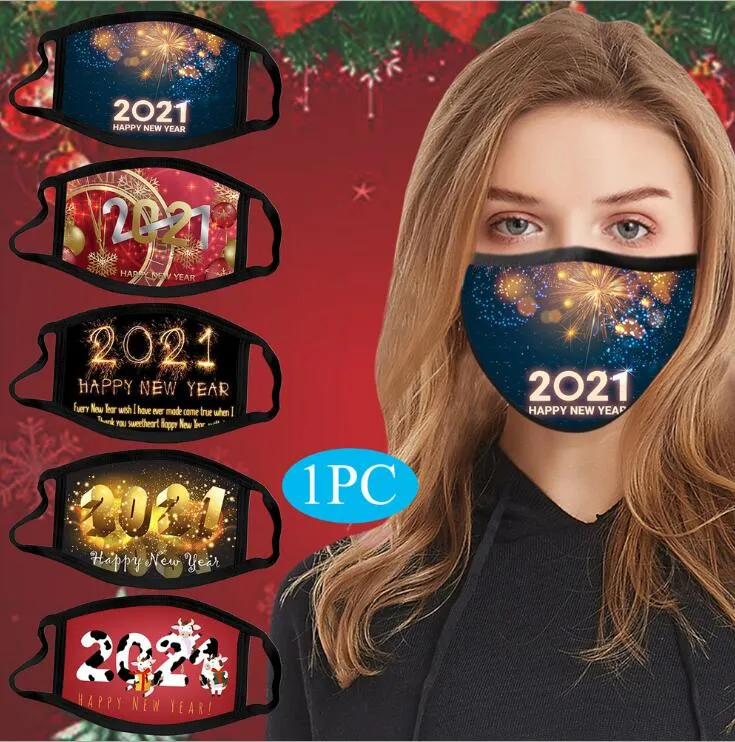 Mode Nieuwe Kerstmis Volwassen Kids Masker Wasbaar Katoen Ademend Stofdicht 2021 Happy New Year Face Party Masks Fashion Design PM2.5 Mask