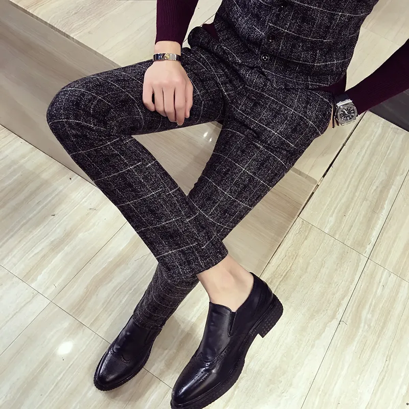 Autumn Winter Mens Plaid Pants British Slim Fit Dress Pants Men Plus Size  Pantalon Carreaux Homme Casual Formal Pants For Men 201123 From 30,31 €