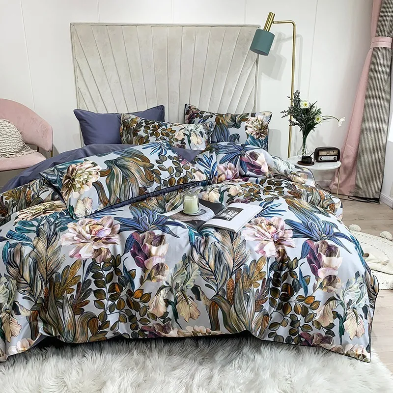 Tutubird-luxo europeu egípcio cama de algodão linho soft cetim roupa de cama floral pastoral duvet capa pillowcases colcha 4 pcs set t200706