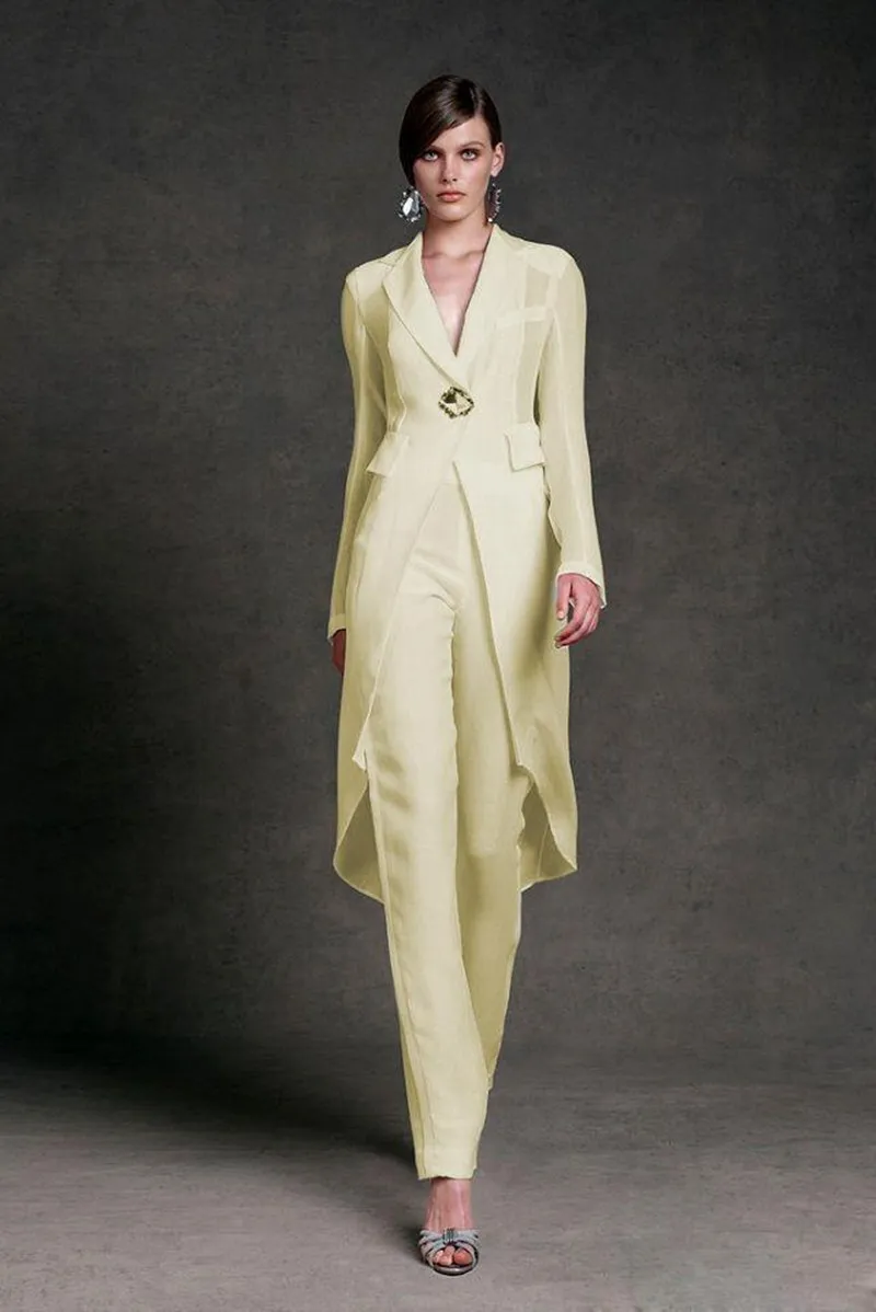 Elegant Chiffon Long Jacket Mother of the Bride Pant Suits for Wedding Party