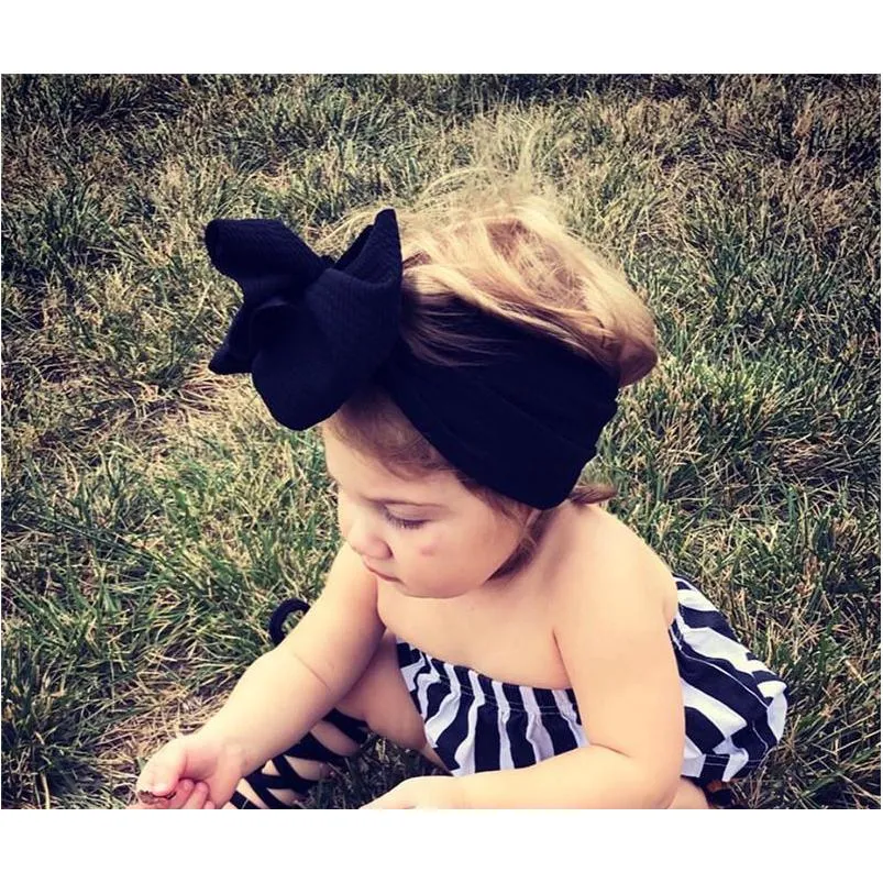 ins 15 colors fashion baby girls big bow headbands elastic bowknot hairbands headwear kids headdress head bands newborn turban head