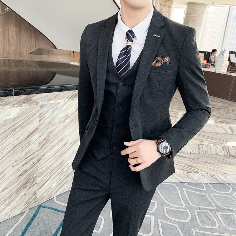 Manner Blazer Hosenanzug mit Weste Set Solid Wedding Party Cocktail Gentleman Luxus Langarm Slim Business Formal Anzuganzug