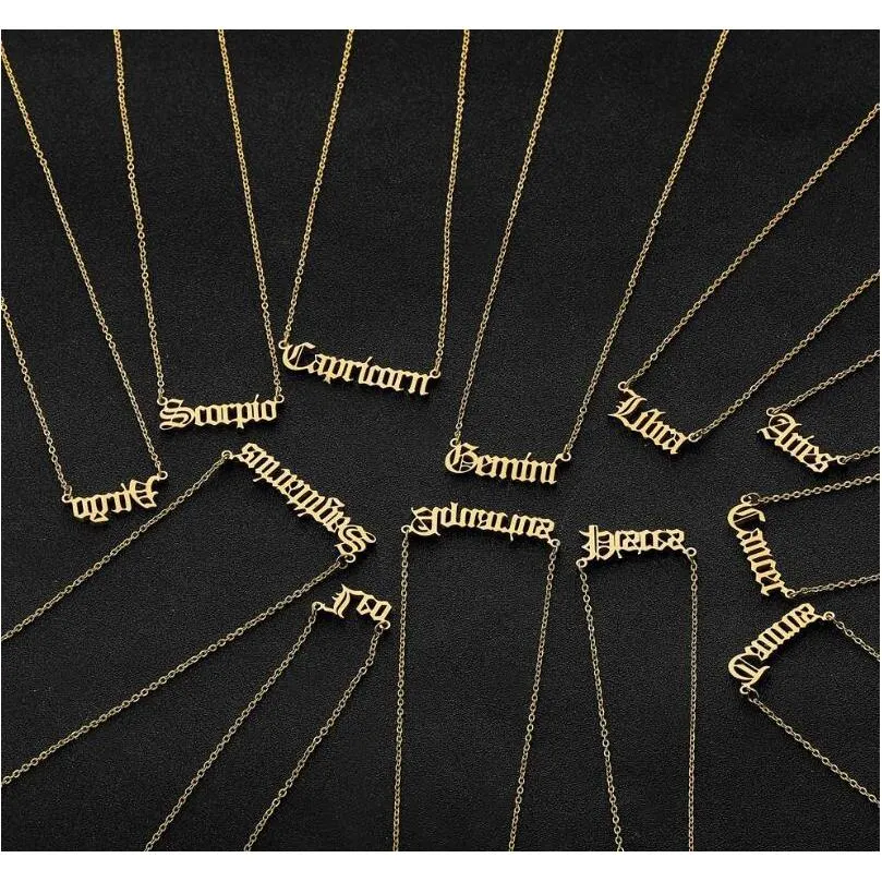 Collana personalizzata con lettera zodiacale Collane con costellazione Collana personalizzata in acciaio inossidabile antico inglese Regali di gioielli di compleanno Ycufb