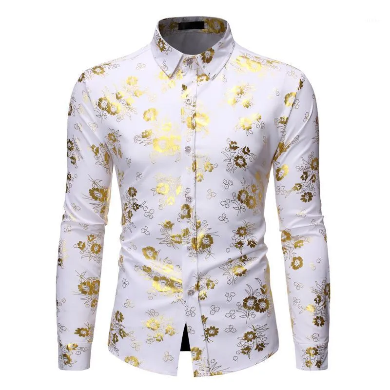 Chemise fantaisie à fleurs dorées pour hommes, tout nouveau Design de luxe, coupe cintrée, chemises de smoking pour soirée en Club, Disco1295P, 2020