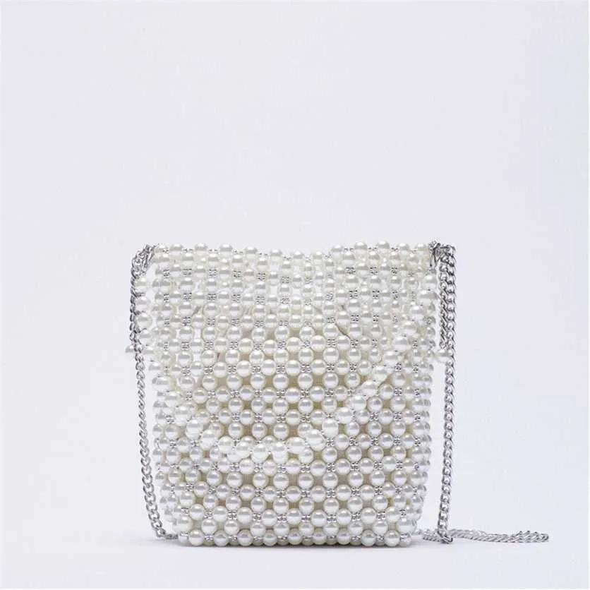 ZA Pearl Beaded Bag White Fairy Portable Messenger s mit Kette Damen Geldbörsen und Handtaschen Cross Body Woman 220209