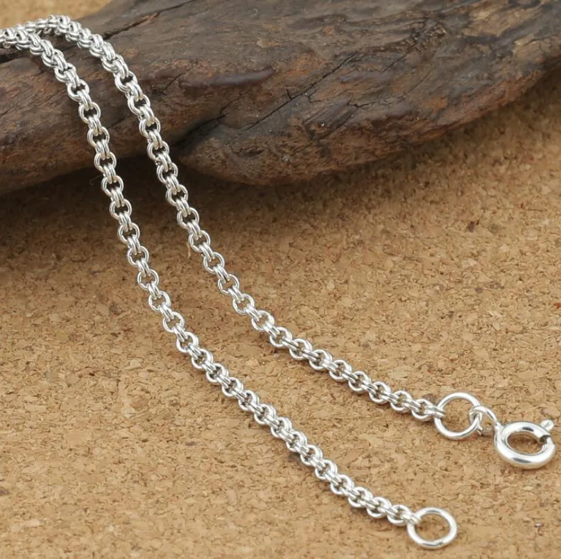 Zuiver zilver 2mm dikke ketting dubbele ronde cirkel ketting zilveren ketting Sterling 925 zilver Q0531