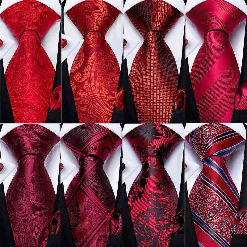 Ny design bröllop män slipsar röda solida randiga paisley slips för män affärer dropshipping dibangu hanky manschettknappar slips set y1229