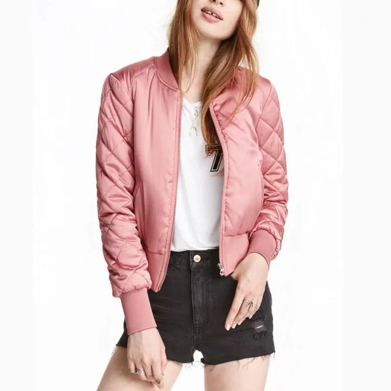 Jaquetas Femininas Atacado - Womens Bomber Jackes Quilted Jacket Senhoras Curto Fino Acolchoado Basebol Flight Casacos Cantos Cores Outwear Tops Casa