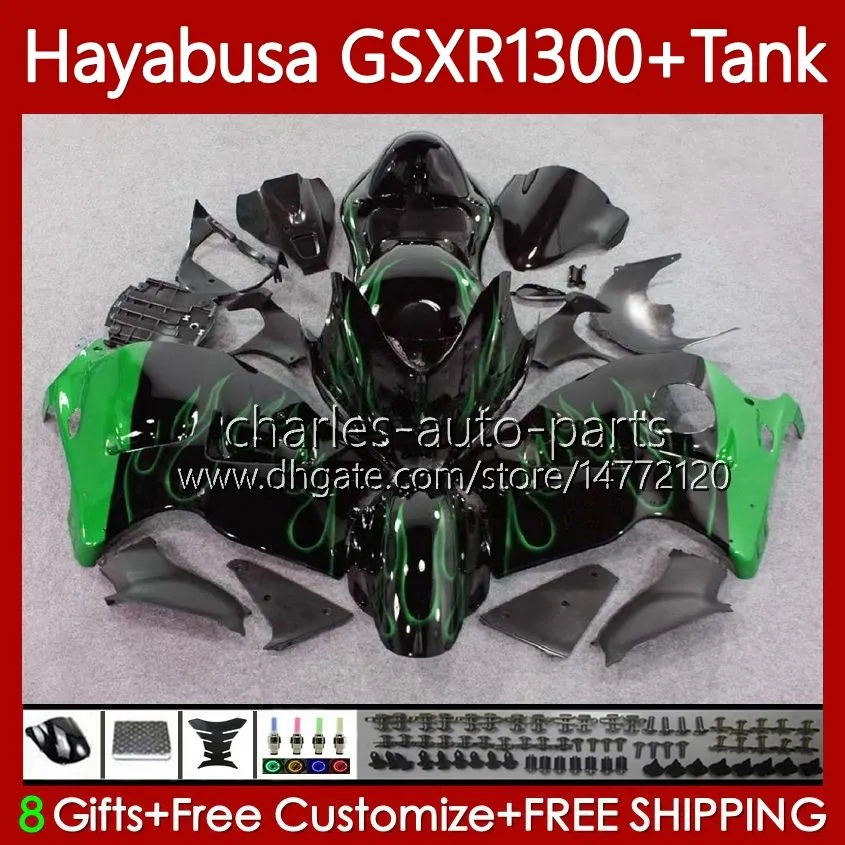 هيكل السيارة لسوزوكي Hayabusa GSXR 1300 CC الأخضر Flames GSX-R1300 GSXR-1300 96-07 74NO.65 1300CC GSXR1300 96 97 99 00 01 GSX R1300 2002 2005 2004 2005 2007 Fairing