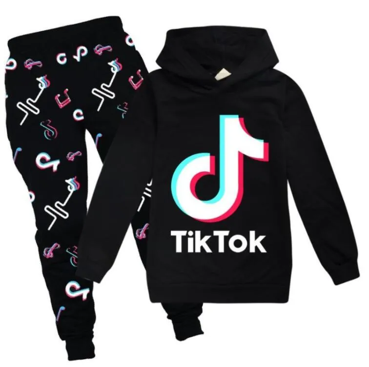 Tik Tok Set For Big Boy Girl Tracksuit Clothes Autumn Winter Tiktok Kid Hooded Sweatshirt+Print Pant 2 PC Outfit Children Sport Suit