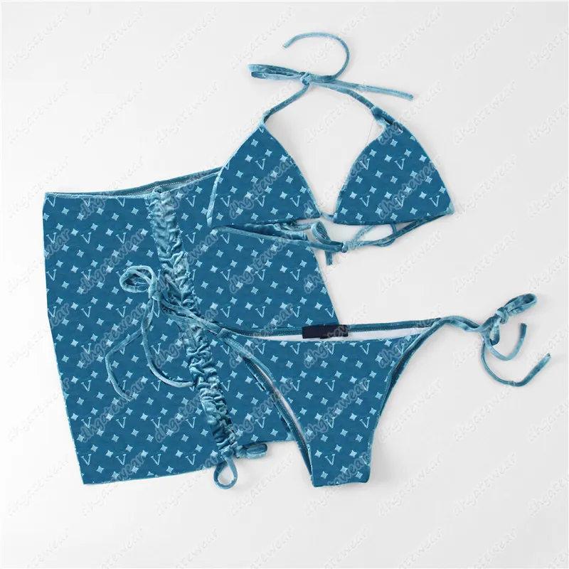 Super doux au toucher velours Bikini ensemble maillot de bain Textile lettre tournesol Jacquard maillots de bain femmes été plage maillot de bain 3 pièces Su2439