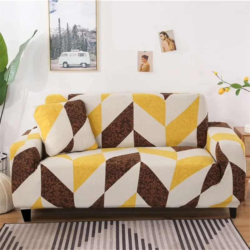 Геометрический рисунок упругой диван крышка натяжки Всеобъемлюсовые диван для гостиной дивана для гостиной диван, диван Loveseat Slipclovers LJ201216