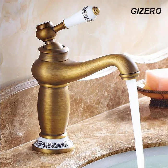 Bathroom Sink Faucets Wholesale- High Quality Antique Bronze Faucet Basin Mixer Deck Mounted Ceramic And Cold Water Tap Vessel ZR1241