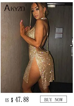 AKYZO 2019 Gold Sequined Patchwork Mini Dress With Spaghetti
