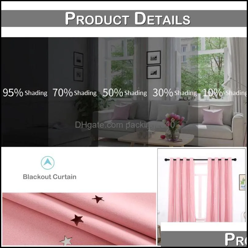 Curtain & Drapes Princess Curtains Bedroom Decor Double Layer Tulle For Living Room Hollow-Out Star Panels Blackout Window Draps