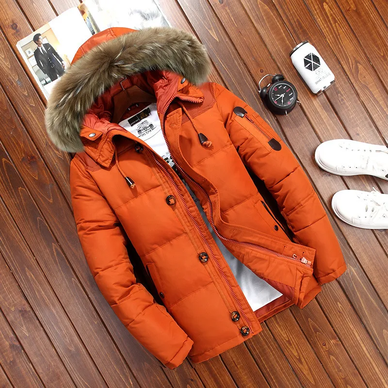 Mens orange parka with fur hood sale