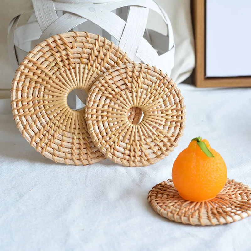 3pcs Autumn Rattan Hand-woven Placemat Storage Dessert Coffee Table Insulation Coaster Dining Room Photography Decoration Props T200708