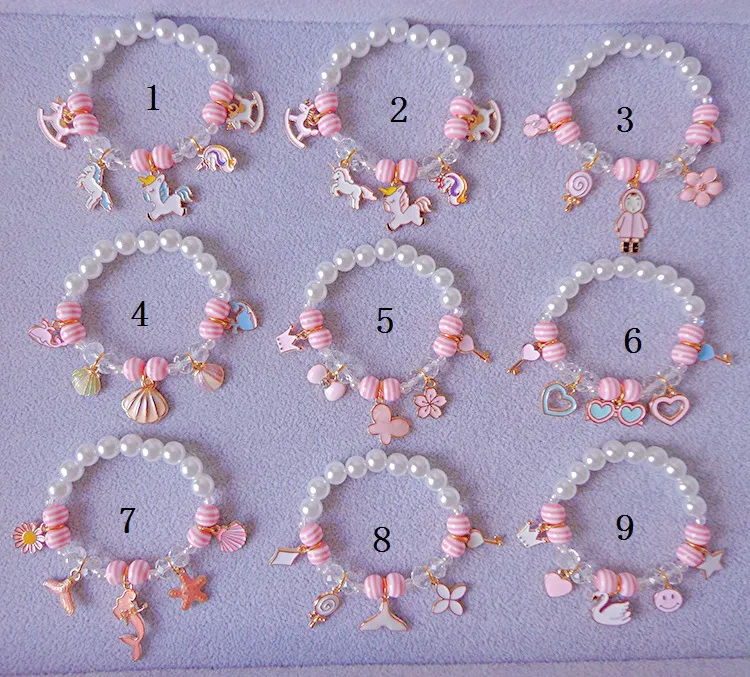 Bracciale portagioielli portafortuna per bambini multi stili Braccialetti per bambini felici Braccialetti con perle di unicorno carino Regalo di gioielli per bambini