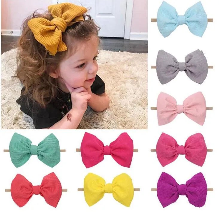 Kids Girls Solid Hairband 6 Inch Waffle Nylon Headband Baby Girls Party Hair Bows Headbands Boutique Hair Accessories GD1060